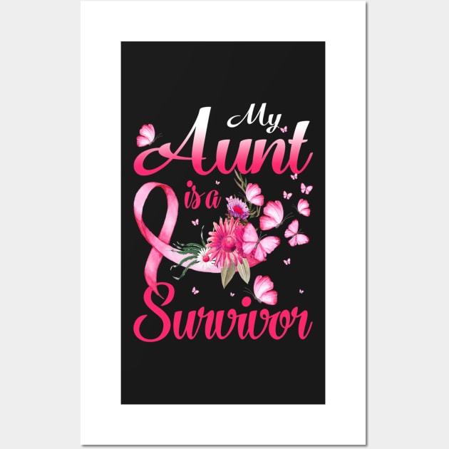 My Aunt Is A Survivor Butterfly Breast Cancer Awareness Wall Art by ShariLambert